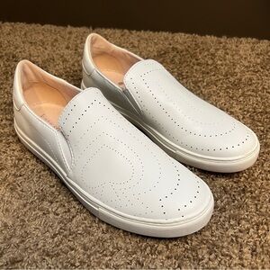 Kate Spade Azores ‘Andy’ Perforated White Slip-On Leather Sneakers, Size 6 1/2